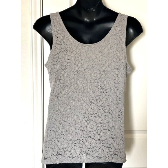 Lane Bryant Womens Lace Gray Sleeveless Tank Top With Scoop Neckline size 14-16 - Picture 4 of 7